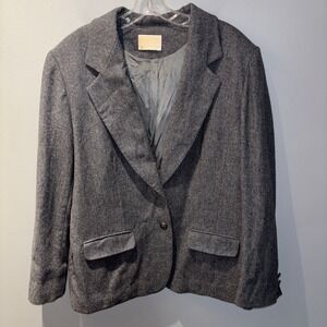 Vtg Pendleton Women's Blazer Size 14 Grey‎ Virgin Wool Lined Two Button Jacket